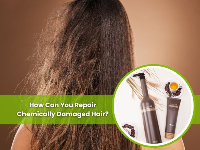 Before and after chemically damaged hair repair, highlighting the effectiveness of specific conditioners.