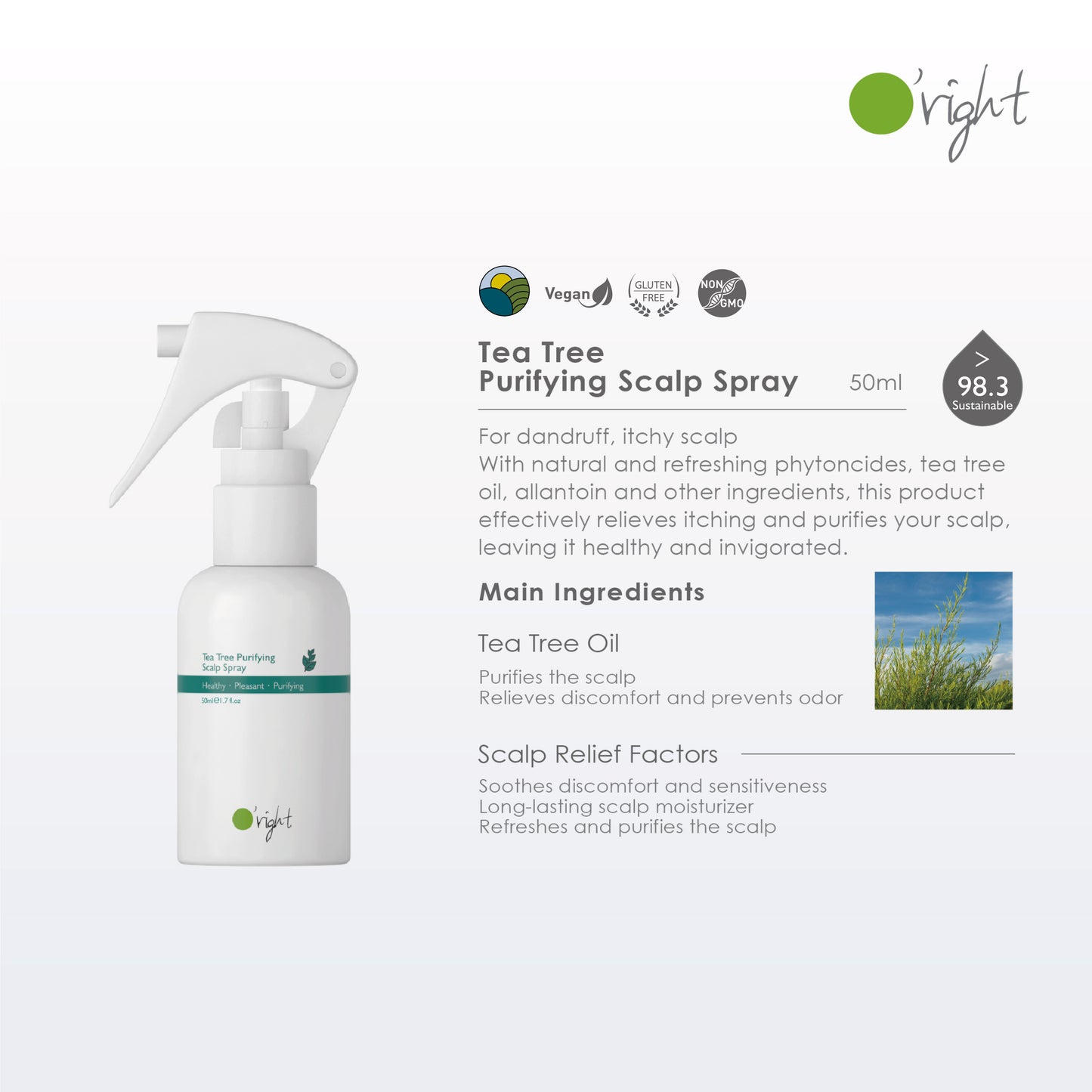 O'RIGHT TEA TREE PURIFYING SCALP SPRAY 50ML