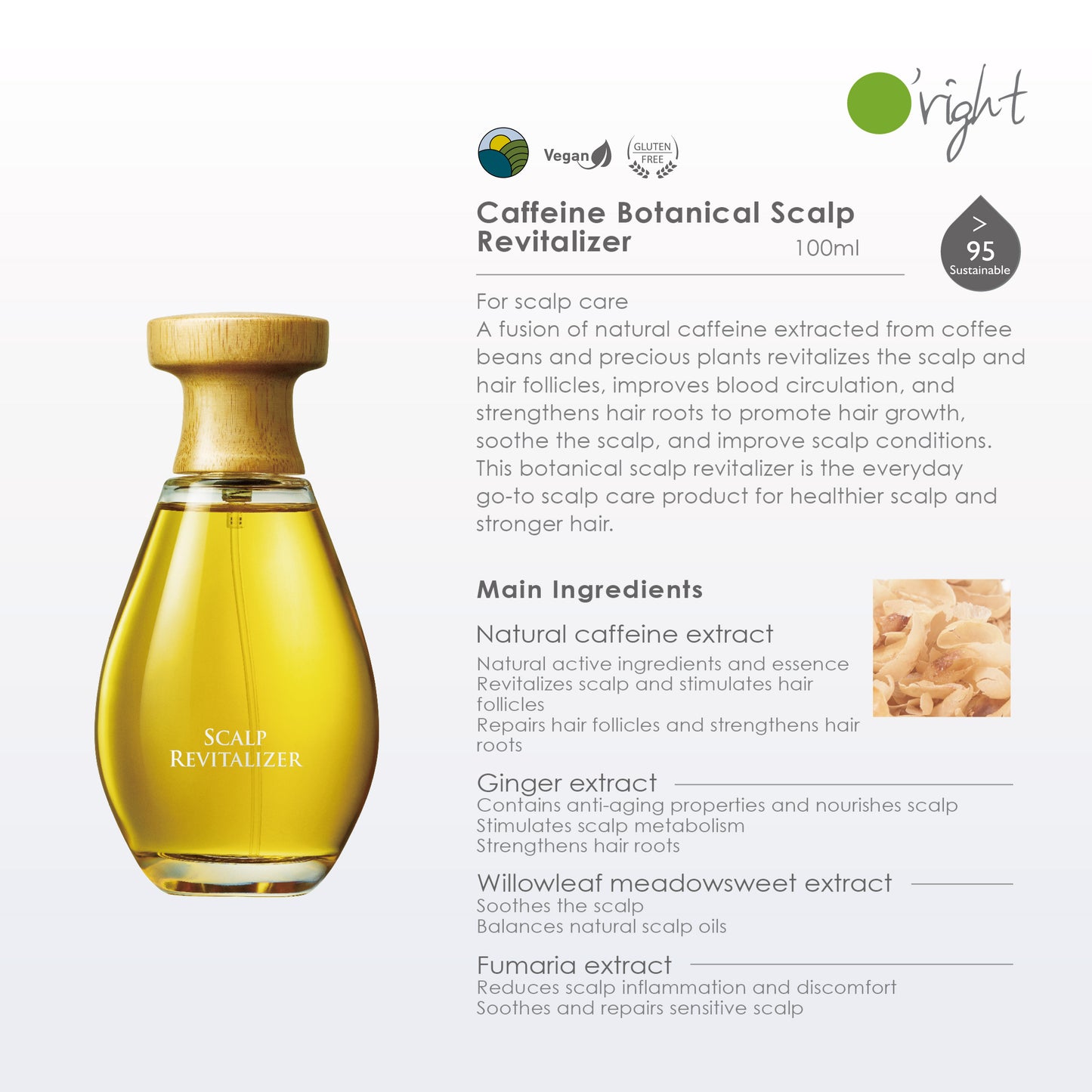 O'RIGHT CAFFEINE BOTANICAL SCALP REVITALIZER 100ML